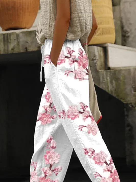 Women Floral Long Pants Casual Spring/Fall Trousers