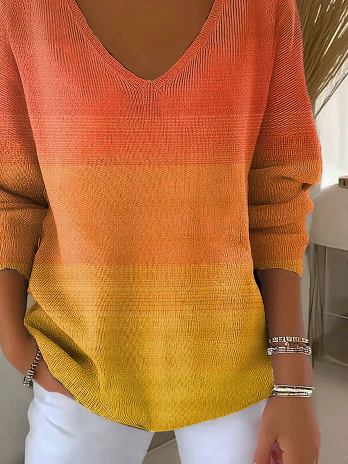 Women Cotton Ombre Long Sleeve Comfy Casual Sweater