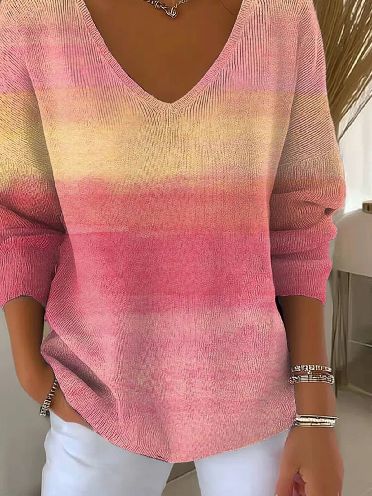Women Cotton Ombre Long Sleeve Comfy Casual Sweater