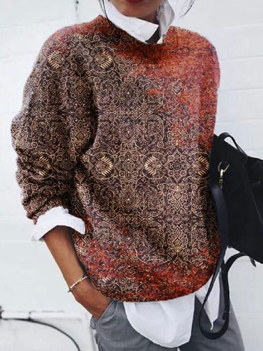 Women Abstract Long Sleeve Comfy Casual Printing Sweater