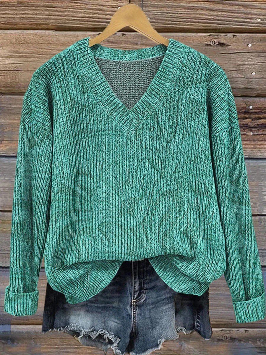 Women Gradient Pattern Long Sleeve Comfy Vintage Sweater