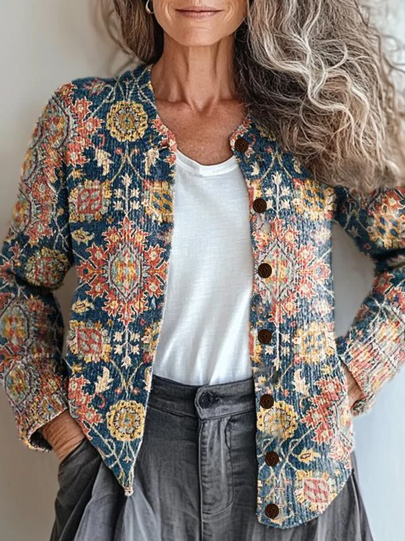 Women Floral Long Sleeve Comfy Vintage Printing Cardigan