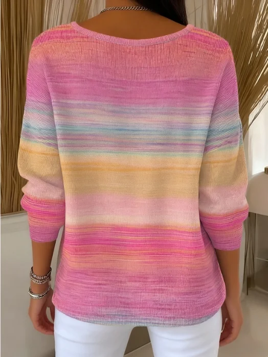 Women Cotton Ombre Long Sleeve Comfy Casual Sweater