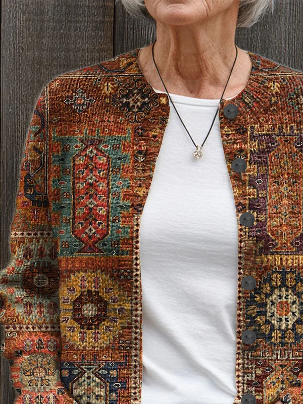 Women Abstract Long Sleeve Comfy Vintage Printing Cardigan