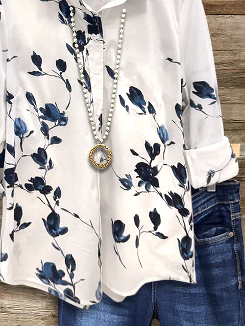 Shirt Collar Regular Sleeve Long Sleeve Floral Buckle Regular Loose Button Up Shirt Shirt For Women