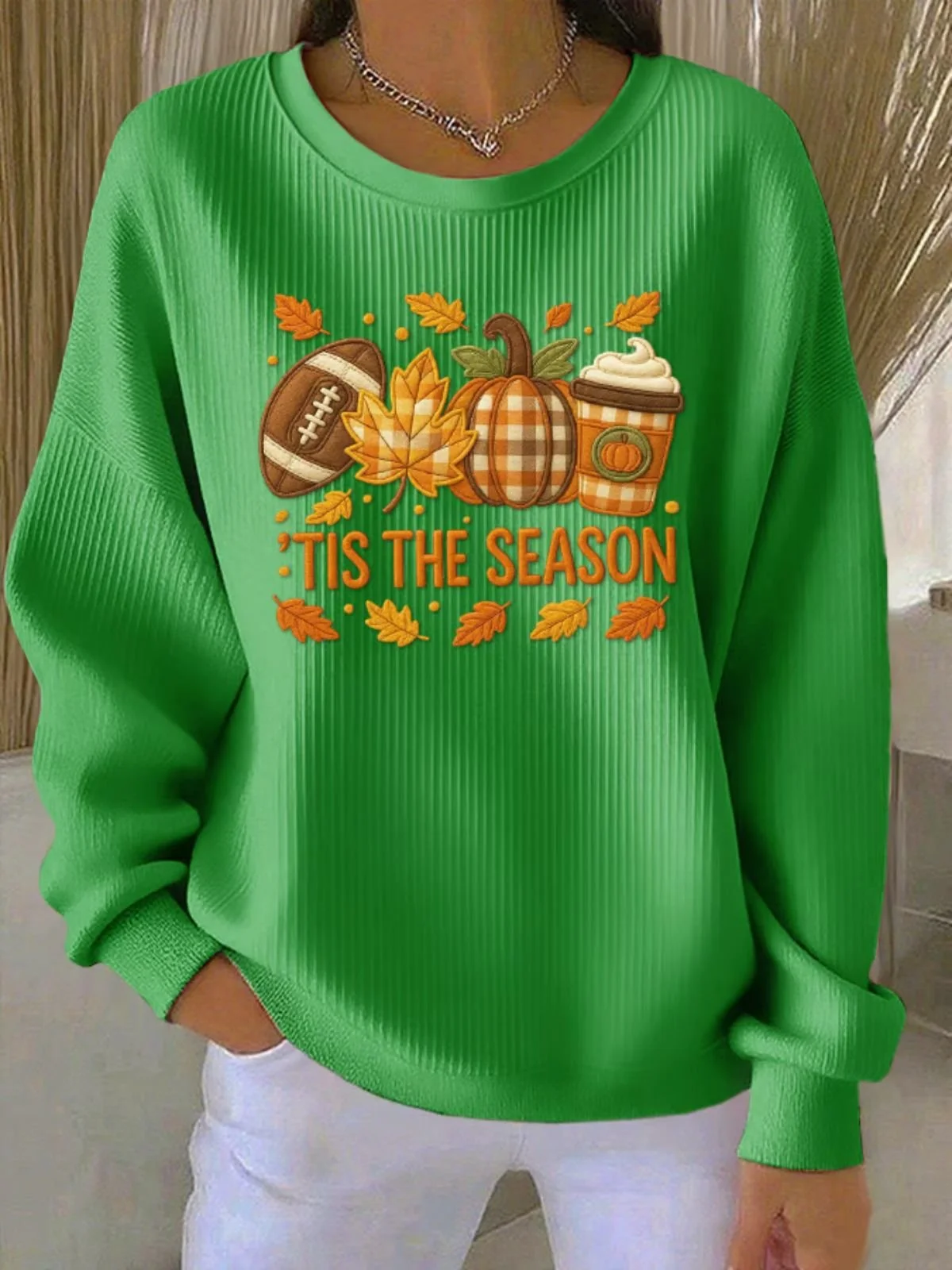 Casual Crew Neck Maple Leaf Sweatshirt