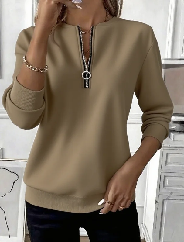 Casual Stand Collar Plain Sweatshirt