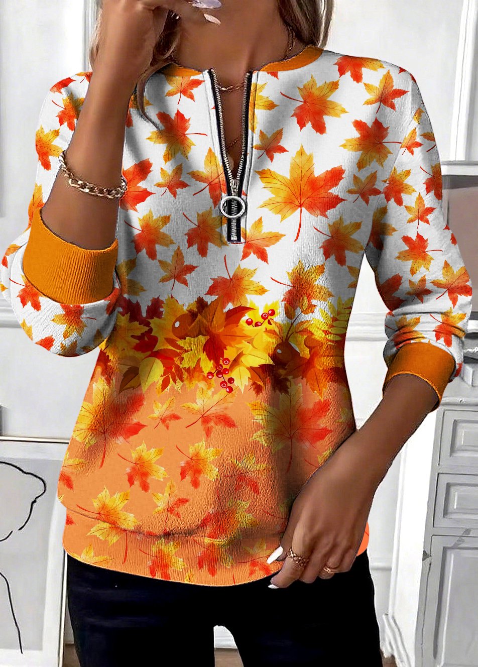 Casual Stand Collar Geometric Sweatshirt