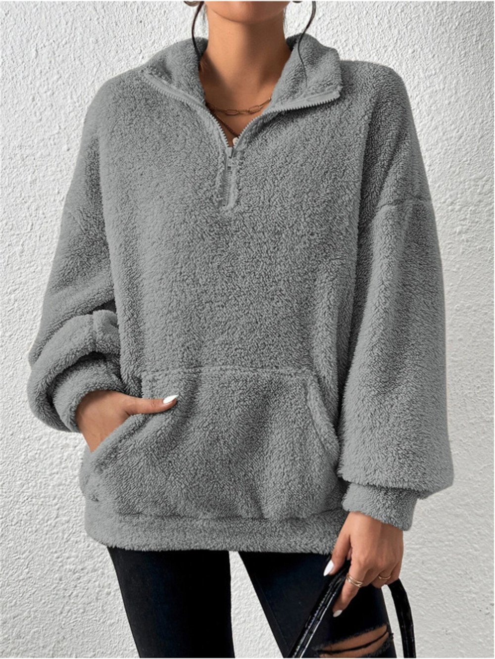 Vintage Mock Neck Plain Sweatshirt Split Joint