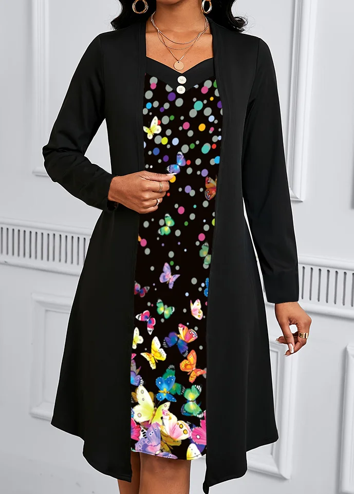 Women Animal Spring/Fall Dress Crew Neck Long Sleeve A-Line Dress