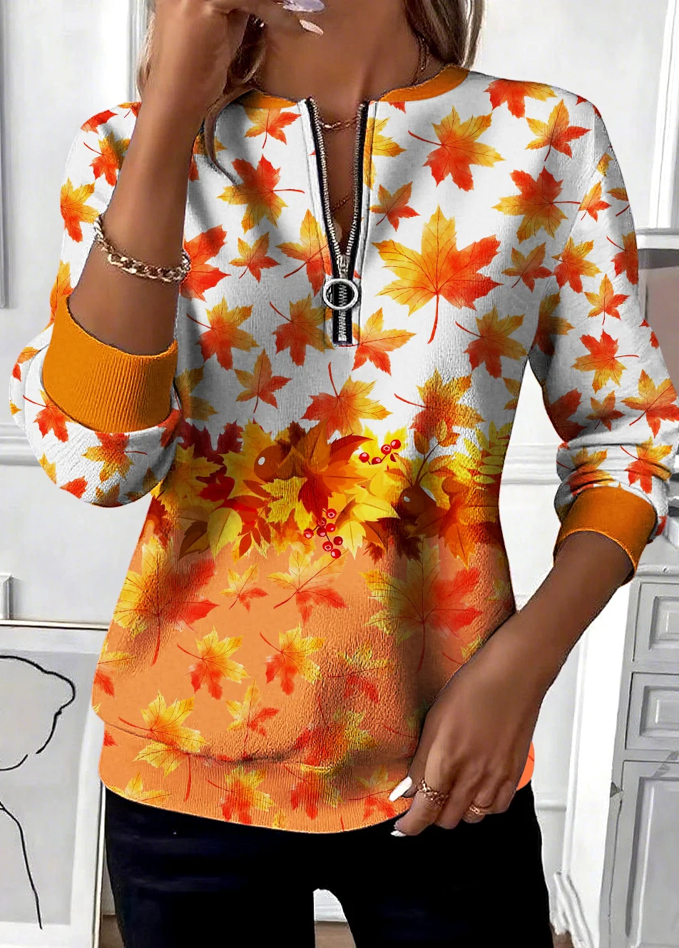 Casual Stand Collar Geometric Sweatshirt