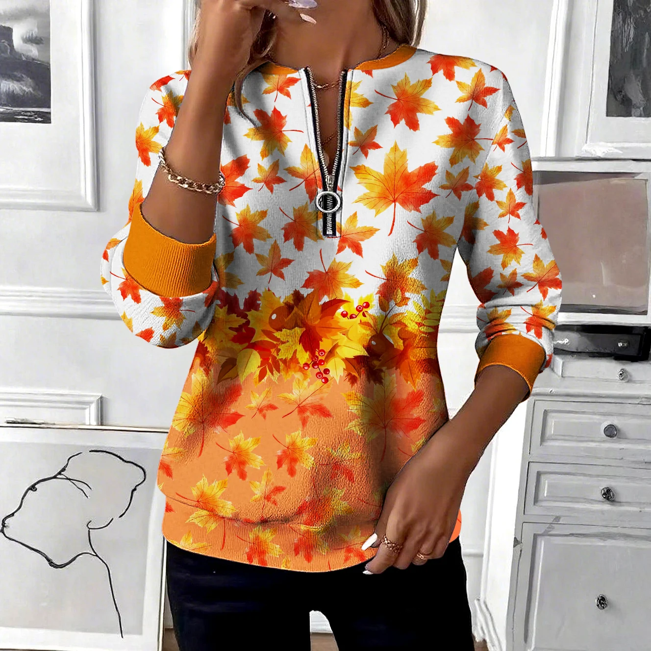 Casual Stand Collar Geometric Sweatshirt