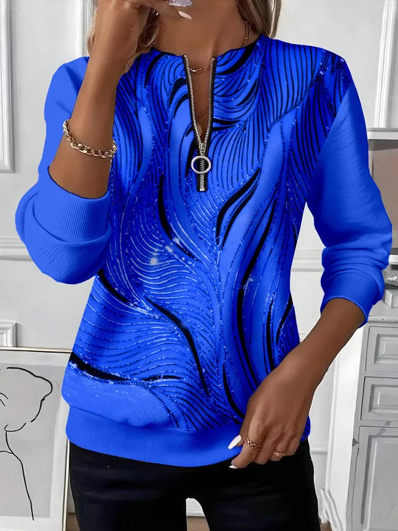 Casual Crew Neck Abstract Sweatshirt Printing