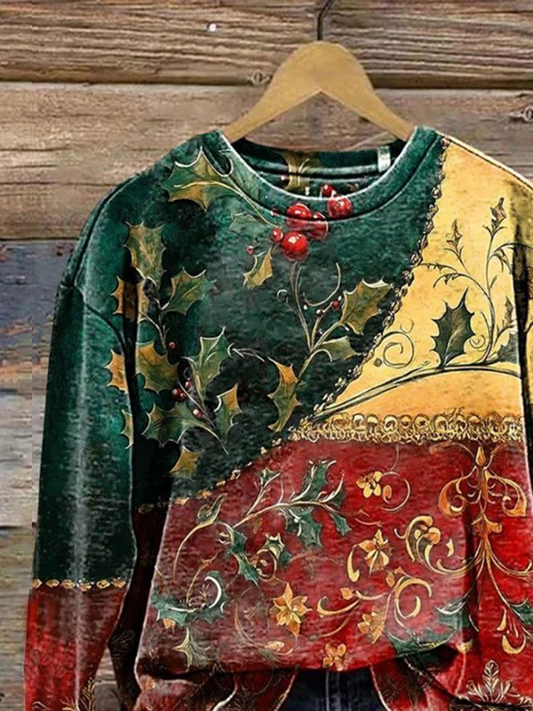 Casual Crew Neck Floral Sweatshirt Printing