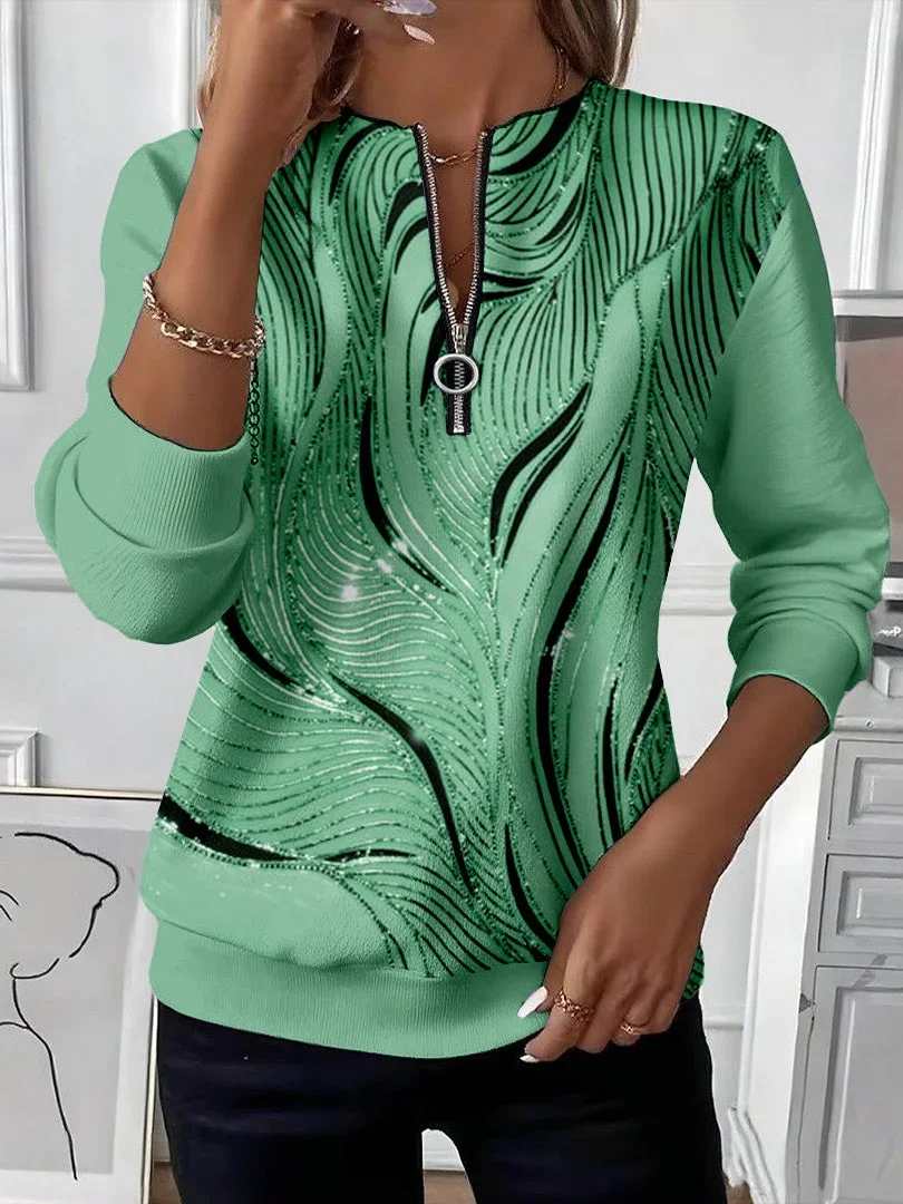 Casual Crew Neck Abstract Sweatshirt Printing