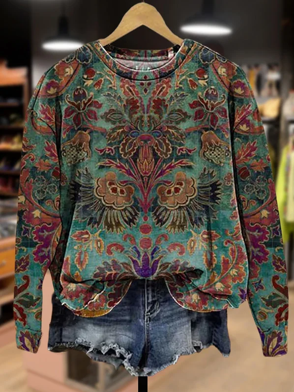 Casual Crew Neck Floral Sweatshirt Printing