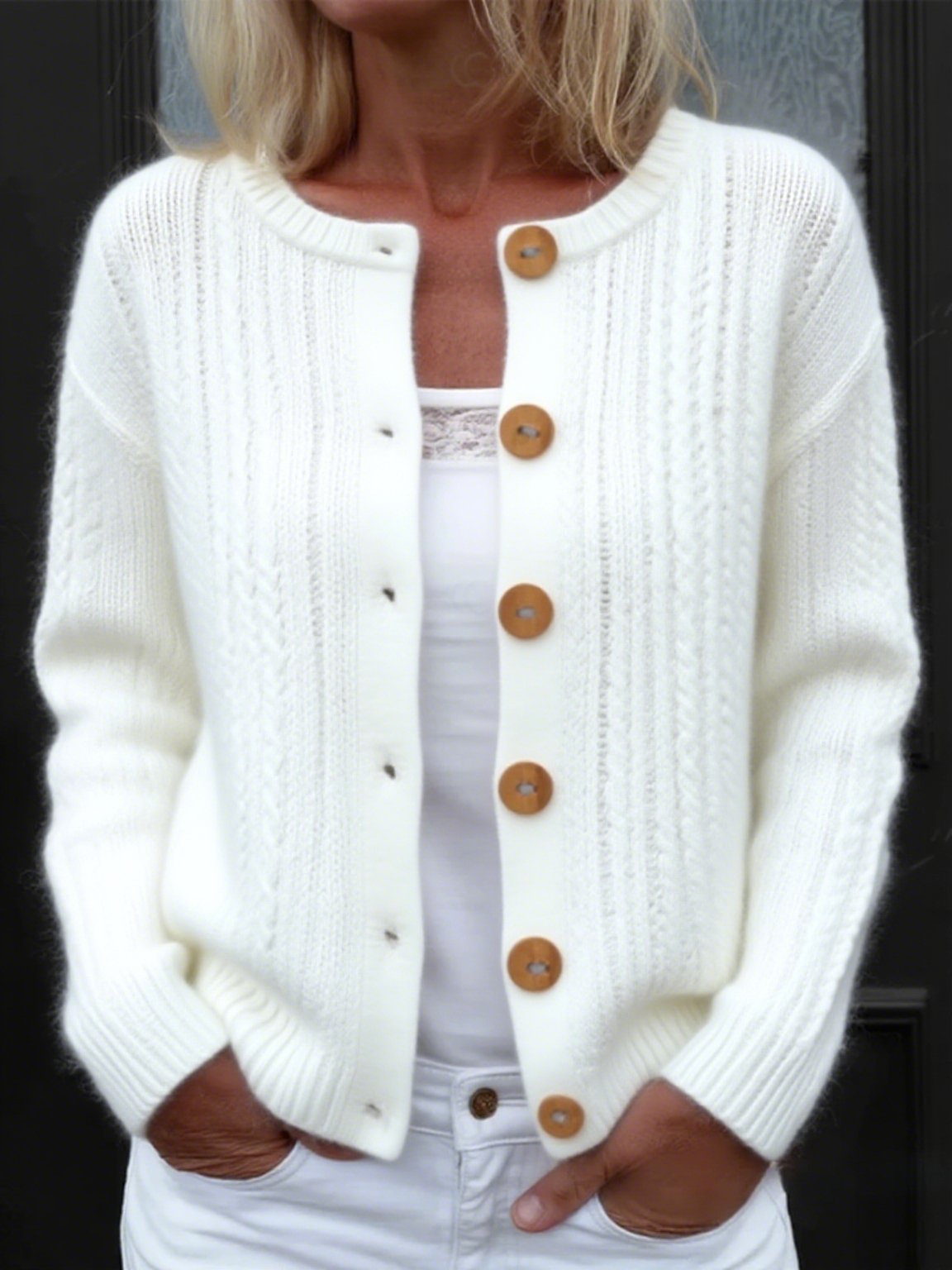 Women Wool/Knitting Plain Long Sleeve Comfy Casual Cardigan
