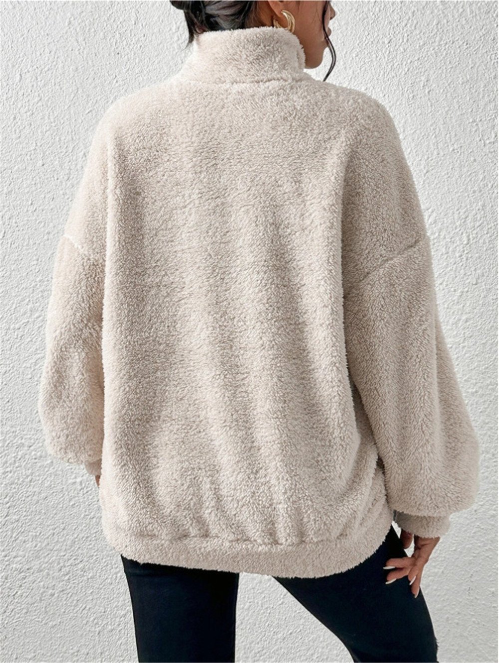 Vintage Mock Neck Plain Sweatshirt Split Joint