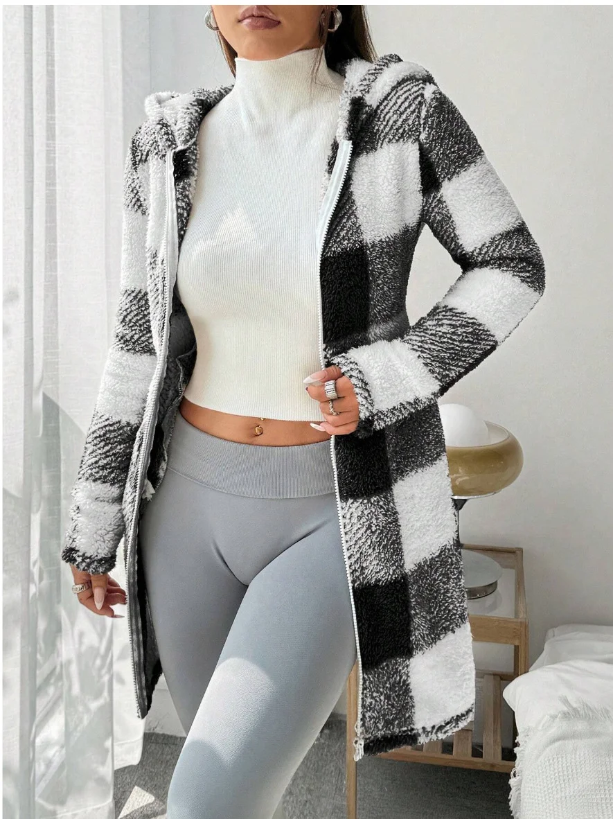 Women Spring/Fall Outerwear Casual Geometric Long Sleeve Hoodie Jacket