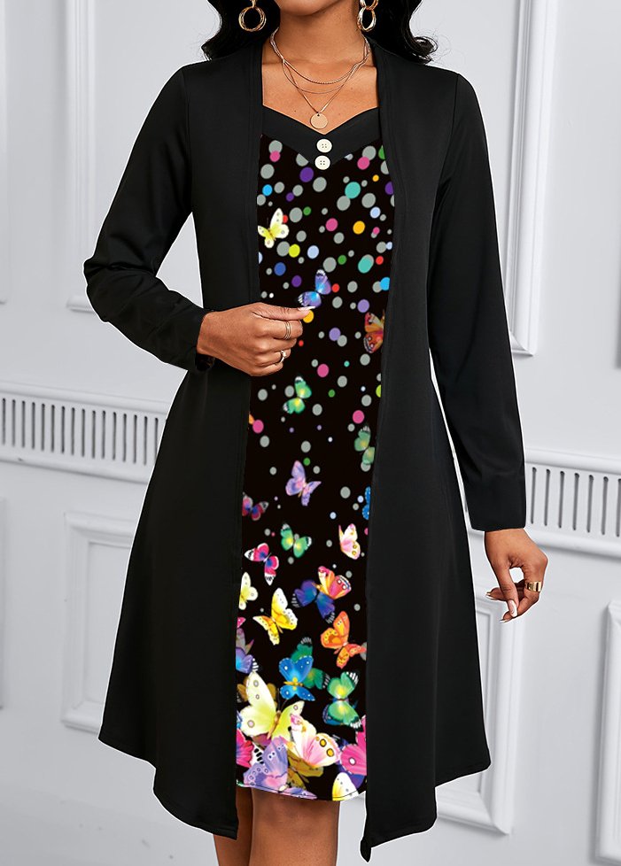 Women Animal Spring/Fall Dress Crew Neck Long Sleeve A-Line Dress