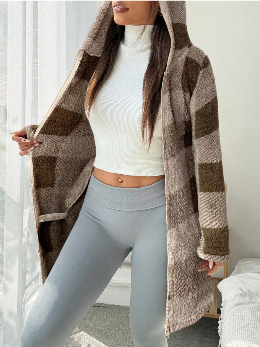 Women Spring/Fall Outerwear Casual Geometric Long Sleeve Hoodie Jacket