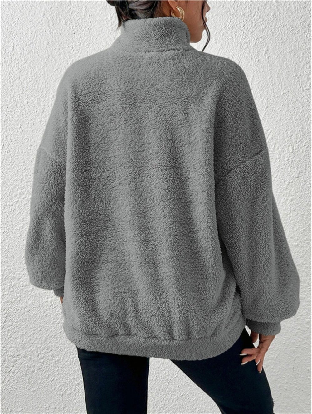 Vintage Mock Neck Plain Sweatshirt Split Joint