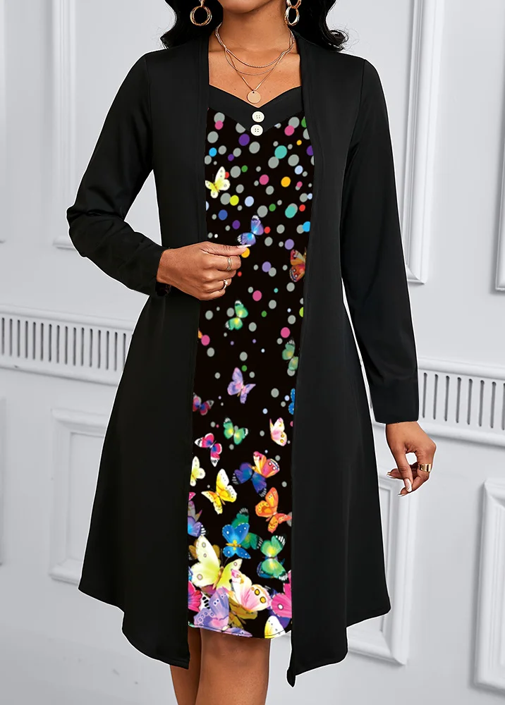 Women Animal Spring/Fall Dress Crew Neck Long Sleeve A-Line Dress