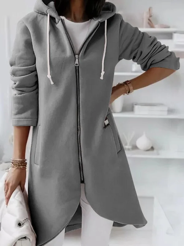 Women Spring/Fall Outerwear Vintage Split Joint Plain Long Sleeve Hoodie Jacket
