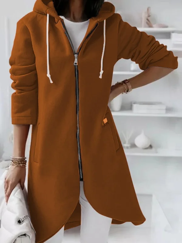 Women Spring/Fall Outerwear Vintage Split Joint Plain Long Sleeve Hoodie Jacket