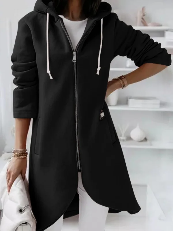 Women Spring/Fall Outerwear Vintage Split Joint Plain Long Sleeve Hoodie Jacket