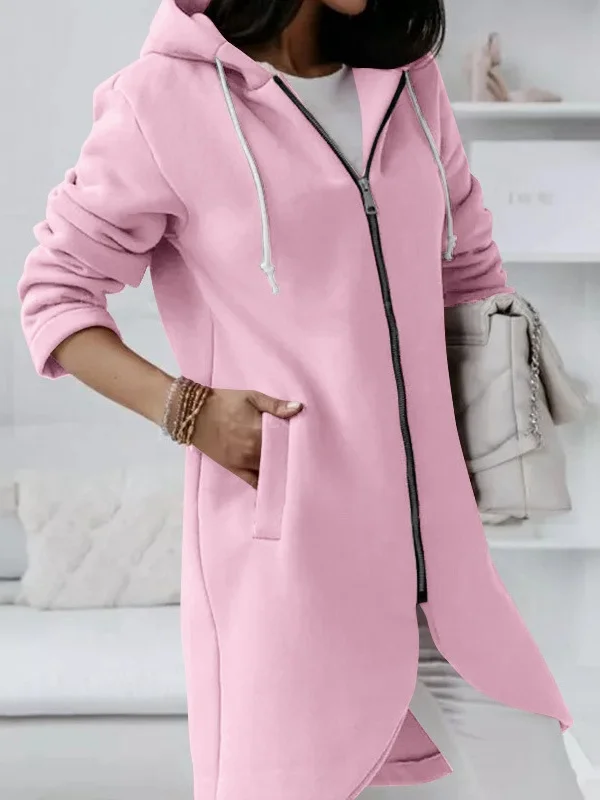 Women Spring/Fall Outerwear Vintage Split Joint Plain Long Sleeve Hoodie Jacket