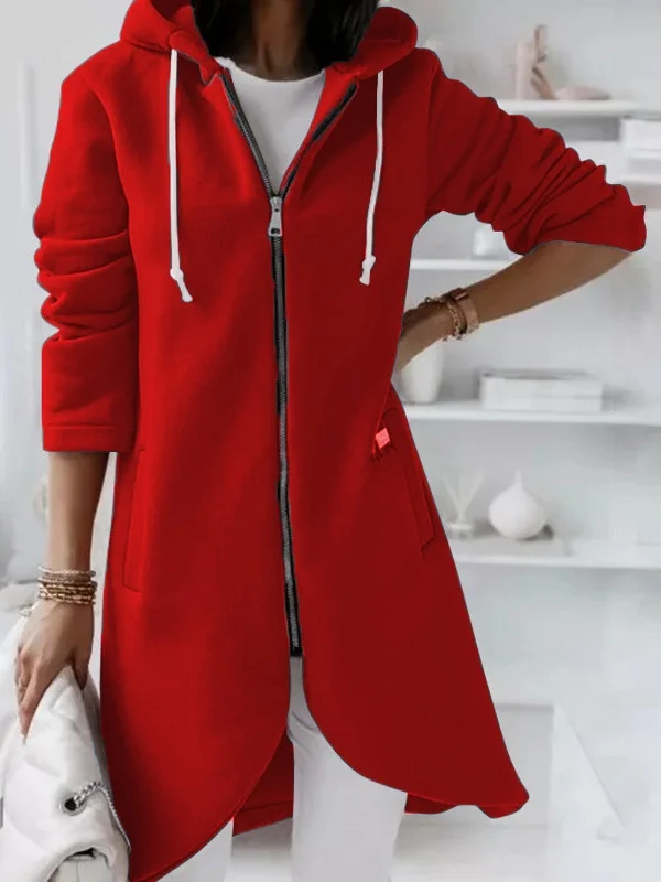 Women Spring/Fall Outerwear Vintage Split Joint Plain Long Sleeve Hoodie Jacket