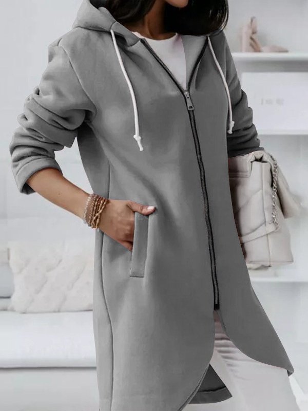 Women Spring/Fall Outerwear Vintage Split Joint Plain Long Sleeve Hoodie Jacket