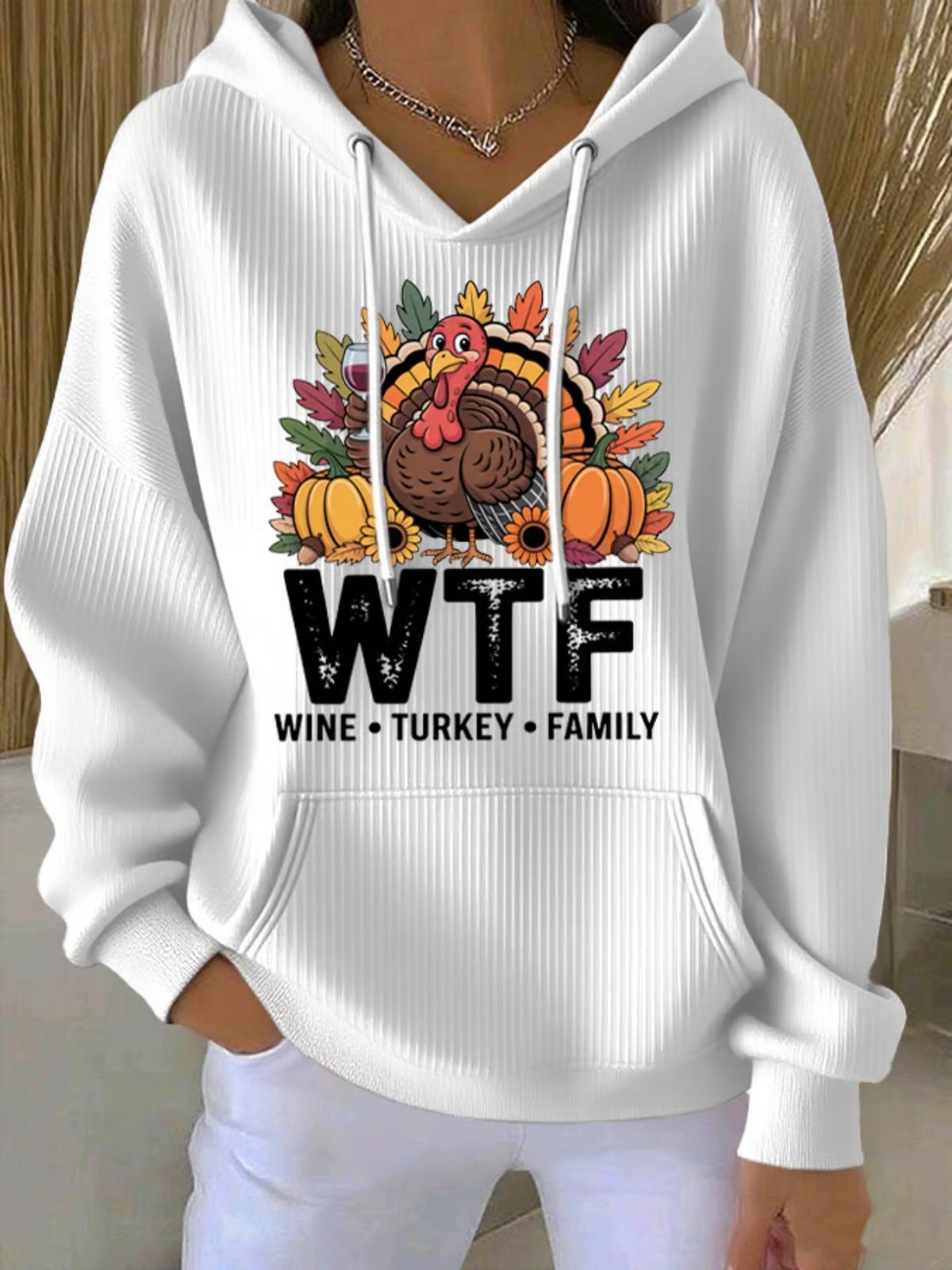 Vintage Thanksgiving Day Hooded Turkey Print Comfy Hoodie