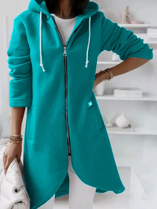 Women Spring/Fall Outerwear Vintage Split Joint Plain Long Sleeve Hoodie Jacket