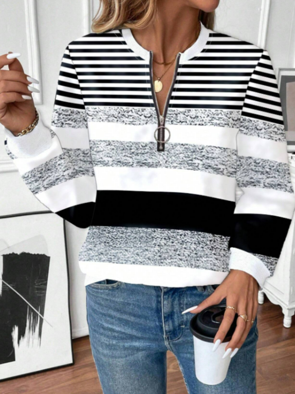 Casual Crew Neck Striped Sweatshirt Printing