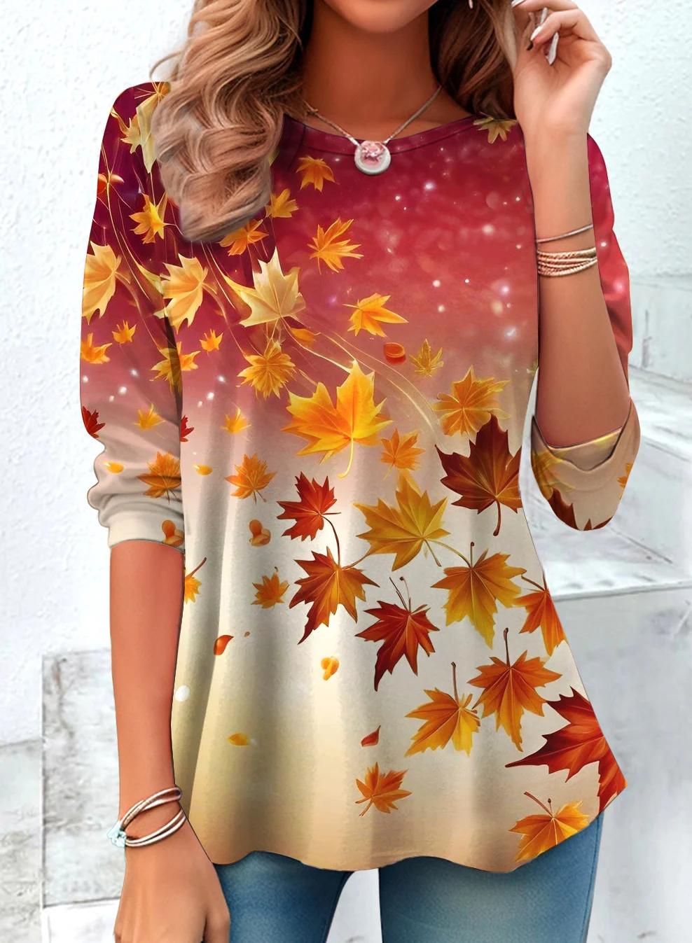 Casual Ombre Crew Neck Long Sleeve T-shirt