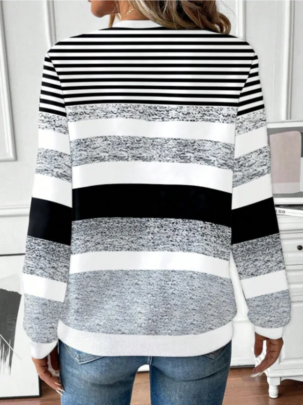 Casual Crew Neck Striped Sweatshirt Printing