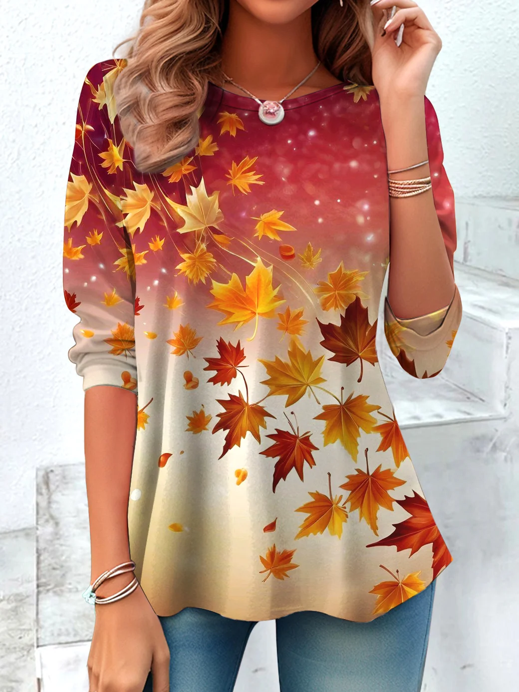 Casual Ombre Crew Neck Long Sleeve T-shirt