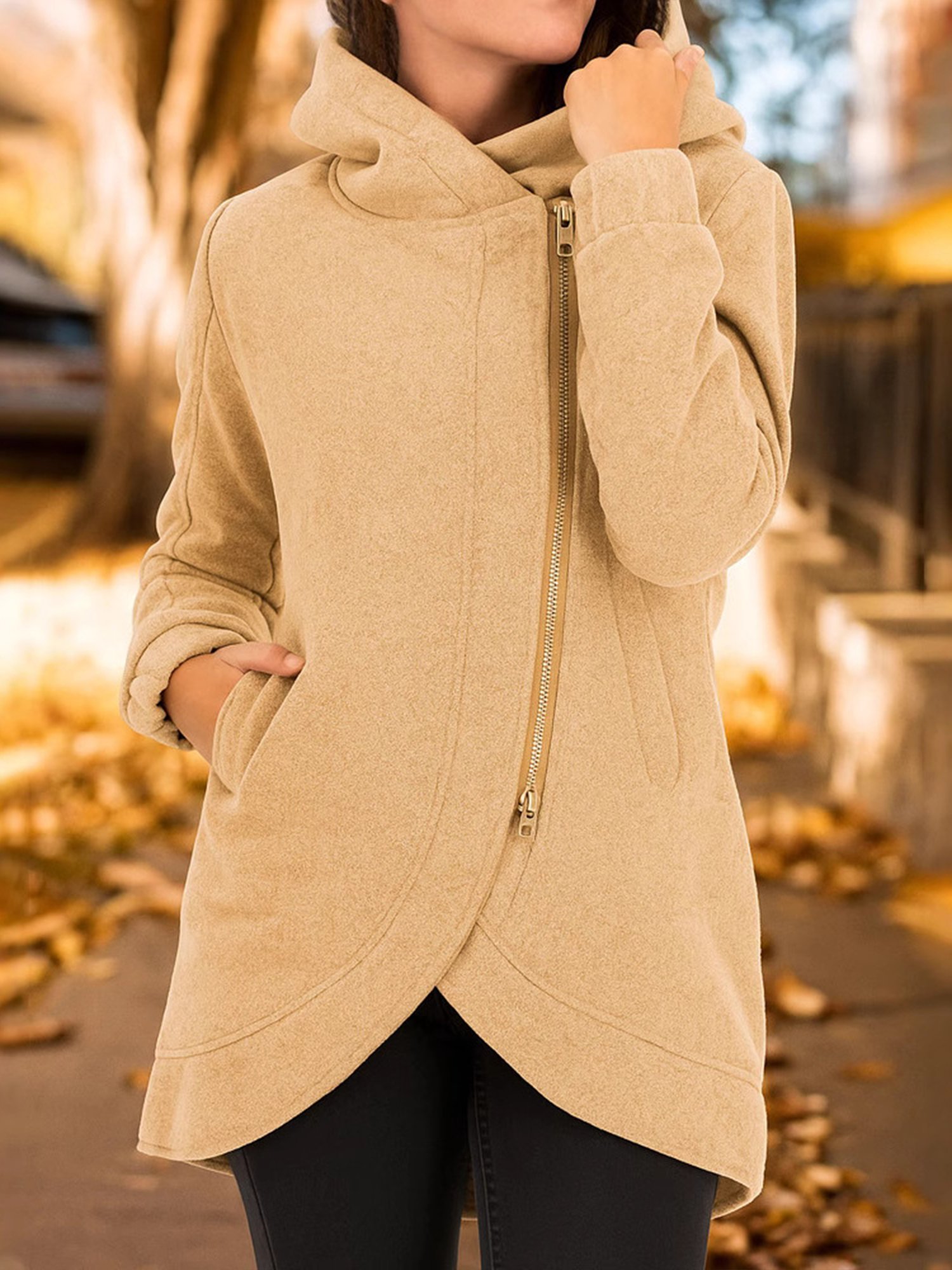 Women Spring/Fall Outerwear Casual Plain Long Sleeve Hoodie Jacket