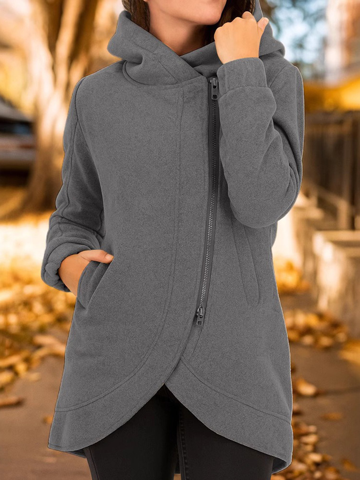 Women Spring/Fall Outerwear Casual Plain Long Sleeve Hoodie Jacket