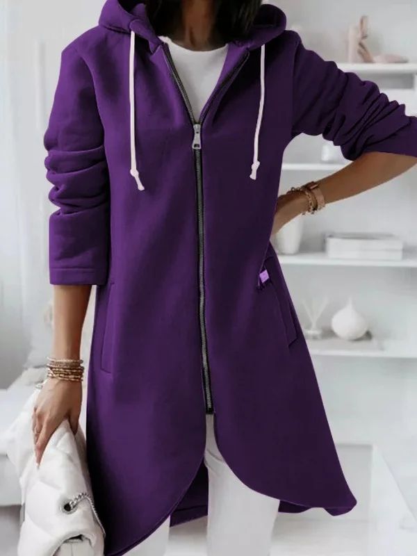 Women Spring/Fall Outerwear Vintage Split Joint Plain Long Sleeve Hoodie Jacket