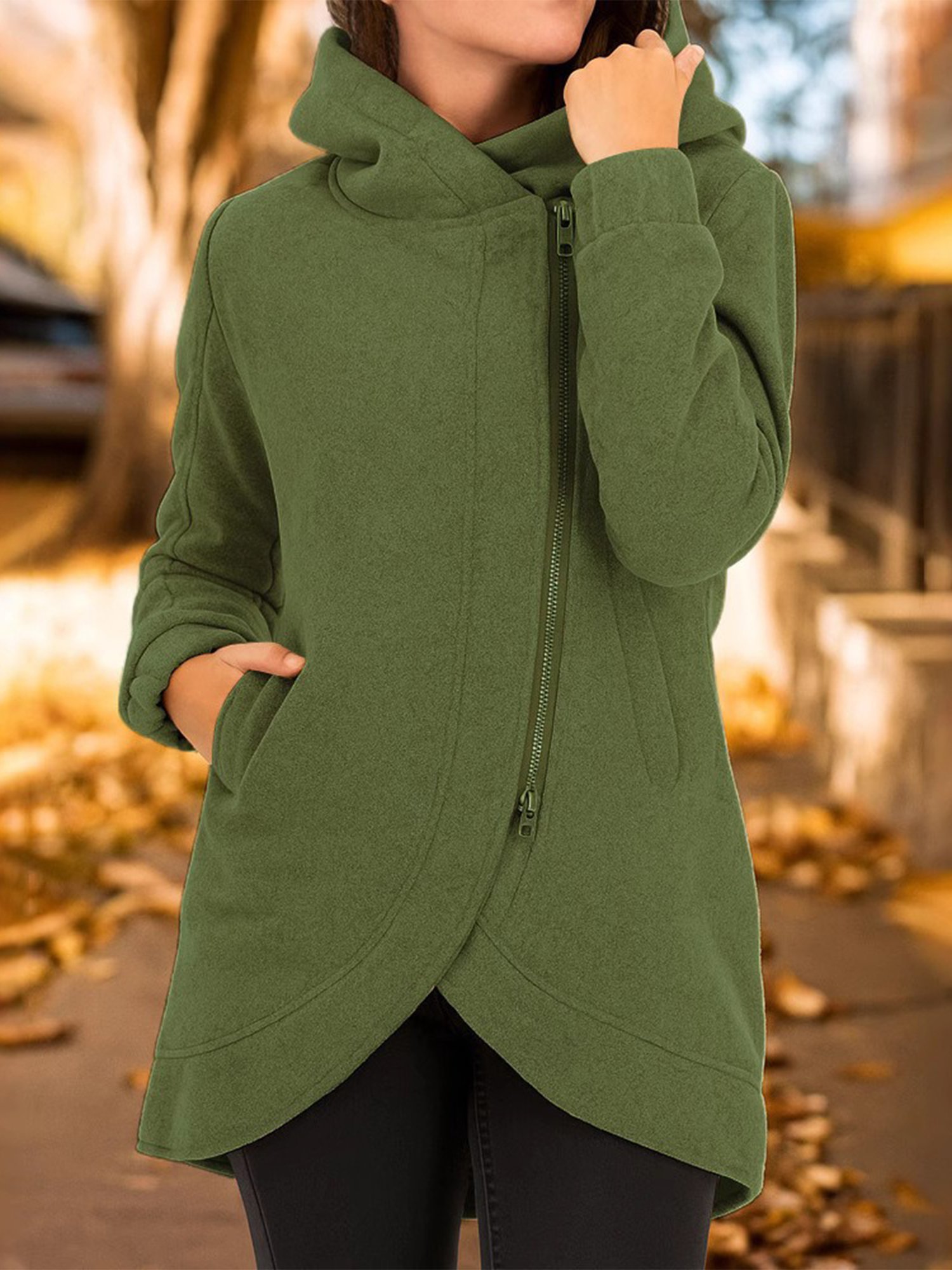 Women Spring/Fall Outerwear Casual Plain Long Sleeve Hoodie Jacket