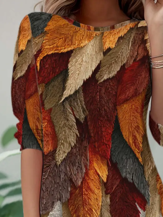 Casual Leaf Crew Neck Long Sleeve T-shirt