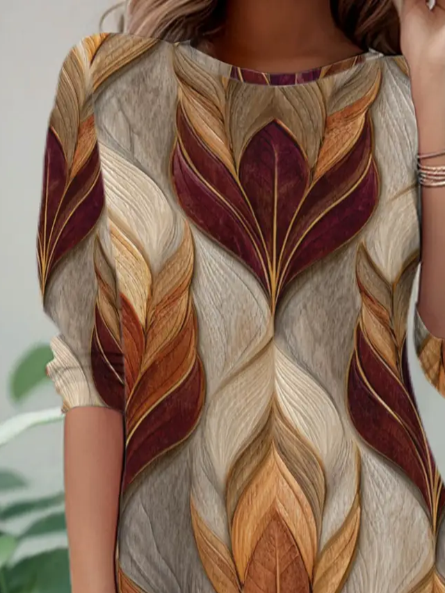 Casual Abstract Crew Neck Long Sleeve T-shirt