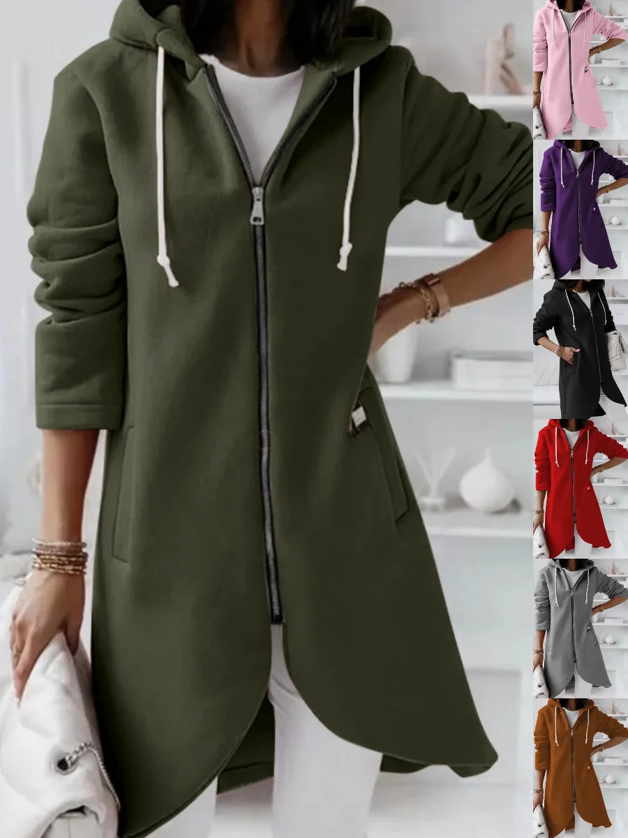 Women Spring/Fall Outerwear Vintage Split Joint Plain Long Sleeve Hoodie Jacket