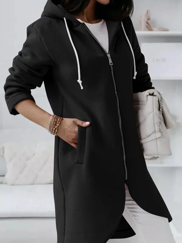 Women Spring/Fall Outerwear Vintage Split Joint Plain Long Sleeve Hoodie Jacket
