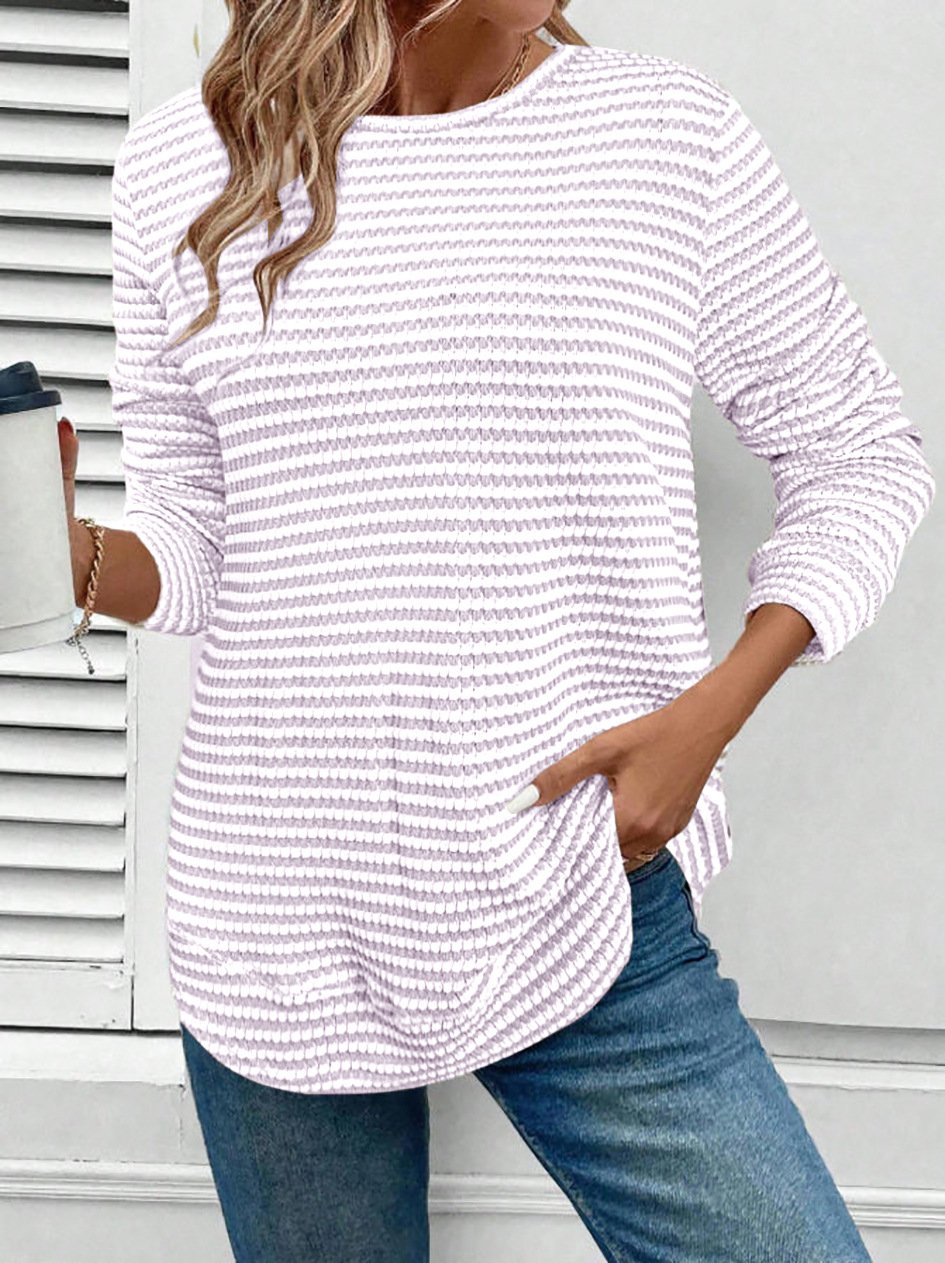 Casual Striped Crew Neck Long Sleeve T-shirt