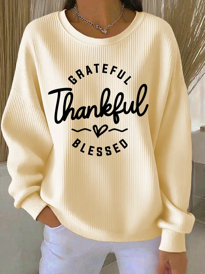 Casual Crew Neck Text Letters Sweatshirt