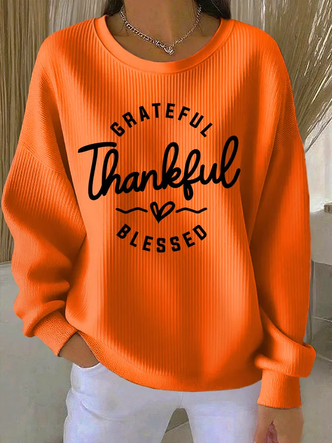 Casual Crew Neck Text Letters Sweatshirt